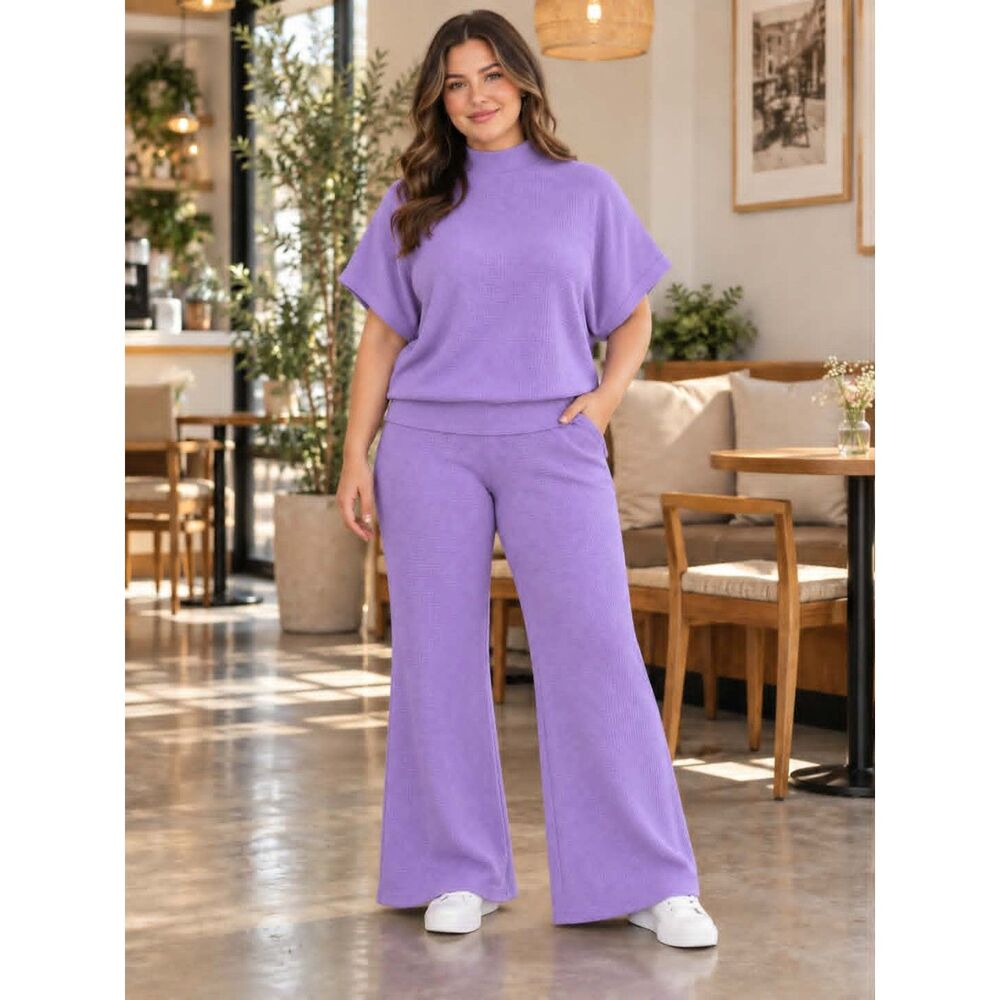 NWT Size Large Zenana 2-Piece Ribbed Knit Set Lavender